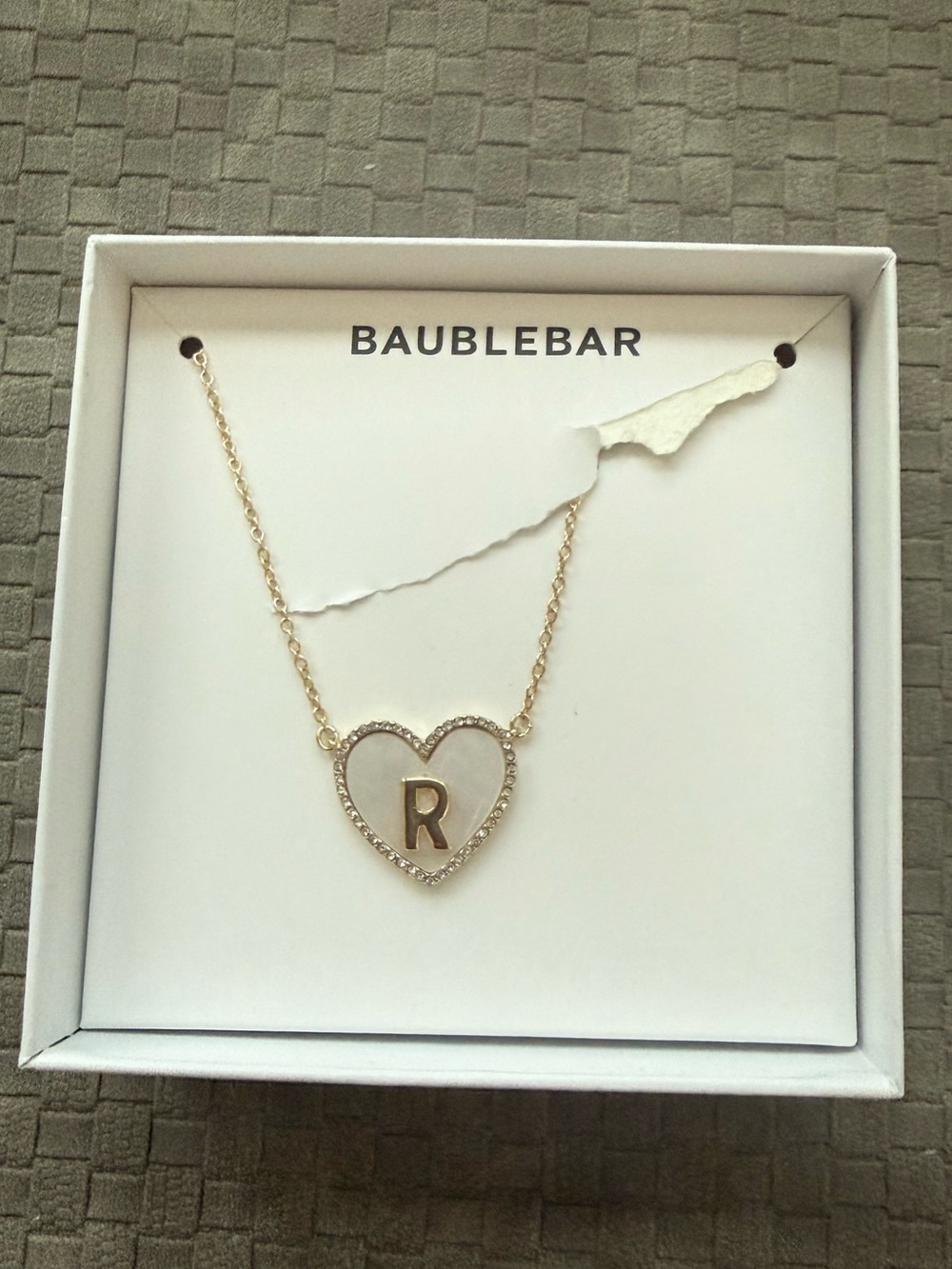 Baublebar gold tone R initial peal necklace NEW boxes